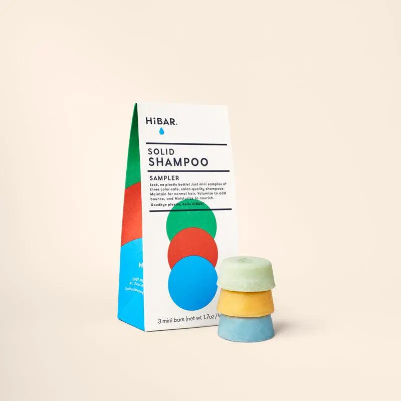 HiBAR Shampoo Bar Sampler Set - 3 Mini Solid Shampoo Bars for Maintain, Moisturize & Volumize Hair, Cleansing Haircare