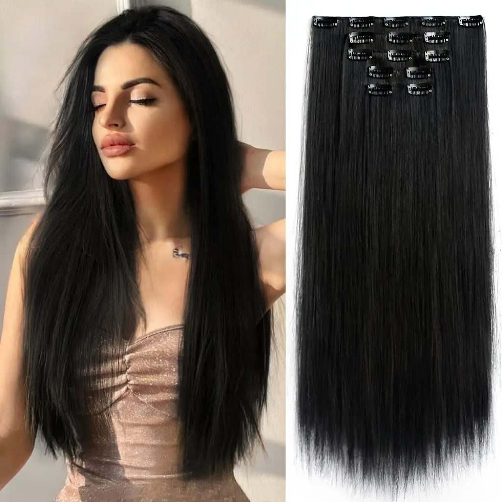 Vigorous Women's 20-Inch Invisible Straight Volumizing Synthetic Hair Extensions, 5-Piece Clip-In Hairpieces, Long Volume Synthetic Extensions & Pieces for Wedding, Daily Use, Synthetic Hair Extensions Synthetic Extensions & Pieces
