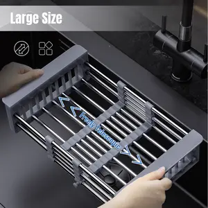 Multifunctional Stainless Steel Expansion Sink Drain Basket, Adjustable Dish Drying Rack, Over-The-Sink - Portable & Telescopic Space-Saving Solution for fruit vegetable, Perfect Gift for Housewarming