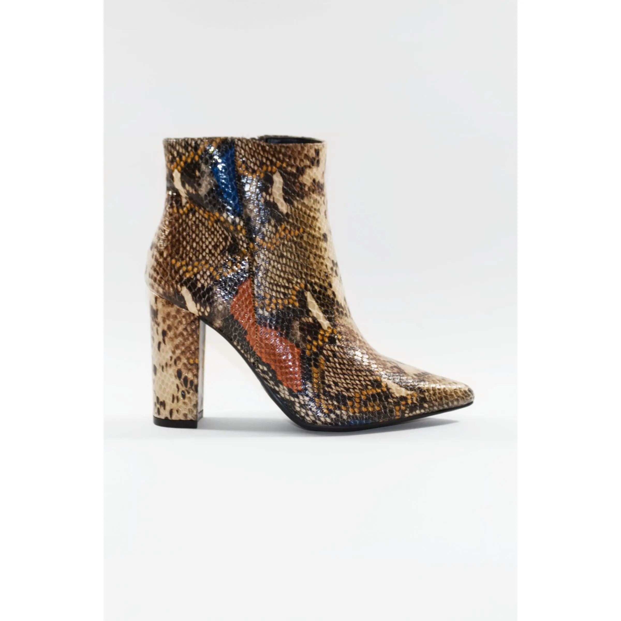 SIENNA Block Heel Ankle Boots - Tan Snake
