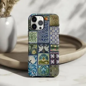 Botanical Bird Mosaic Phone Case for iPhone 13-16 Pro Max - Vintage Floral Tile Design - Tough Polycarbonate & TPU Case - Impact Resistant Protection - Lightweight & Protective Accessory