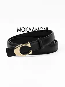 Simple Metal C Buckle Women's Belt, Adjustable Slim Fit Decorative Thin Waist Belt, All Seasons Fashion Accessory