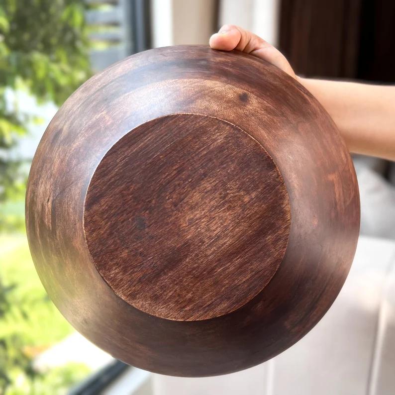 Large Walnut Wood Round Bowl, Salad Bowl, Natural Handmade Wooden Bowl, Mid Century Modern Wooden Bowl for Salads or Fruits, New Home Gift