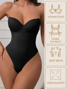 Women's Shapewear Underwear Bodycon Jumpsuit with Chest Padding, Shoulder Cut Out Backless Design, Invisible Straps, Sleeveless Bodysuit, Womenswear, Basic