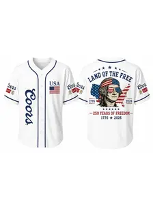 Vintage Patriotic Baseball Jersey Shirt, America 250 Years Of Freedom Button Up, USA Independence Day Graphic Game Day Jersey For Men