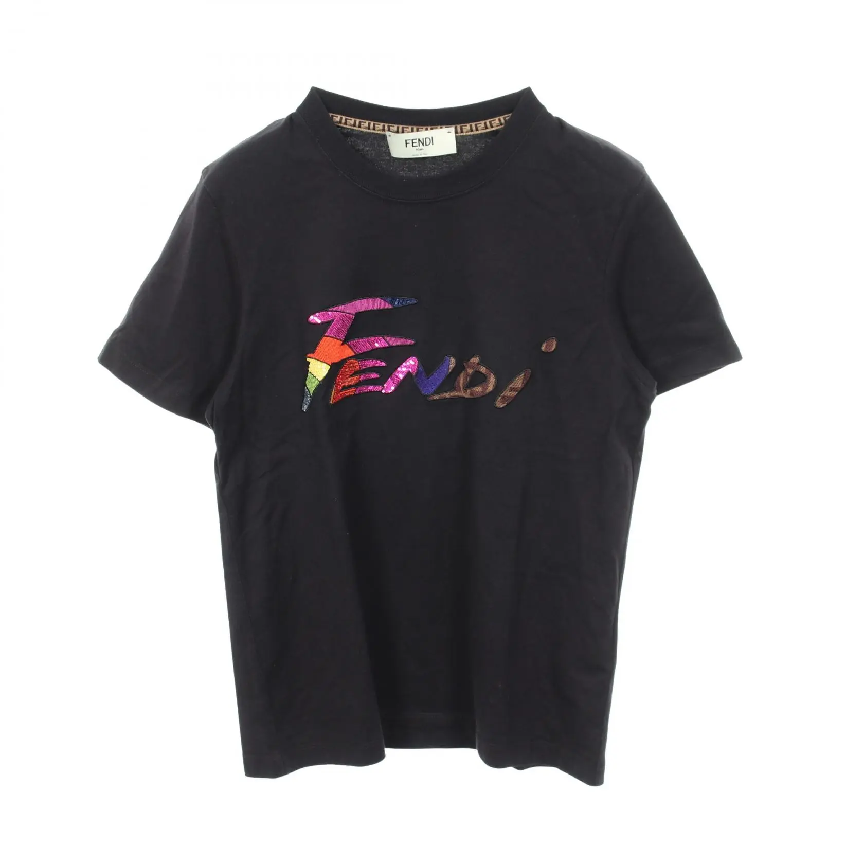 Pre-owned FENDI Cotton Small Leather Goods Logo Sequin T shirt