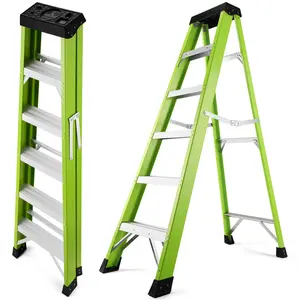 5-Step Green Fiberglass Step Ladder, Single-Sided Insulated Ladder for Electrical Engineering