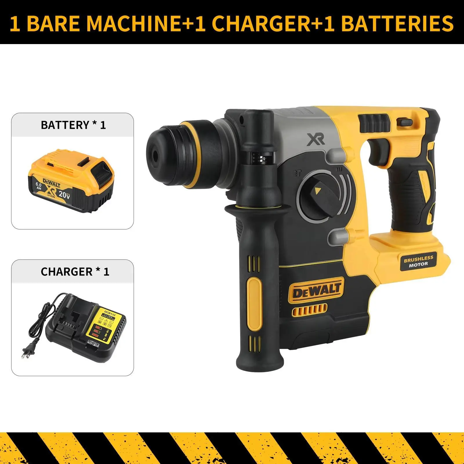 DEWALT 20V Brushless Compact Cordless Rotary Hammer Drill Set (DCH273) - 2.1J Impact Energy, 360° Adjustable Handle, 6.0Ah Battery, for Concrete Drilling, Power Tool Mounting
