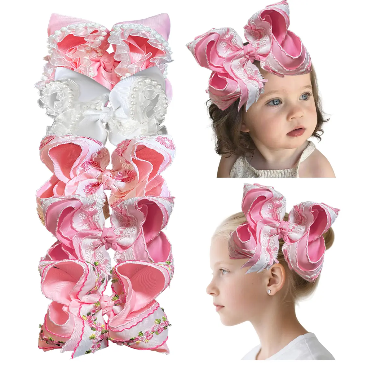 JoyBowie 8-in Girly Large Soft Gauze Satin Girl Hair Accessory, Handmade Bow Alligator Clip, High-Quality for Home, Holidays