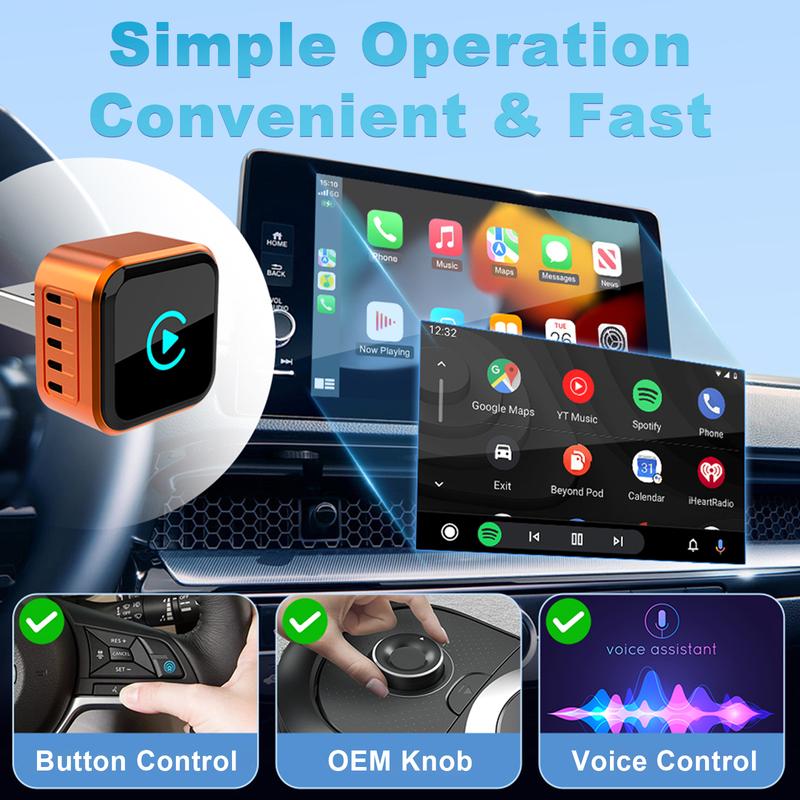 YETHKE 2026 Mini Wireless CarPlay Adapter Upgrade Wired to Wireless for CarPlay & Android Auto Plug and Play Fast Auto-Reconnect Stable Control Zero Delay Car Play for iPhone iOS 10+ Android 11+
