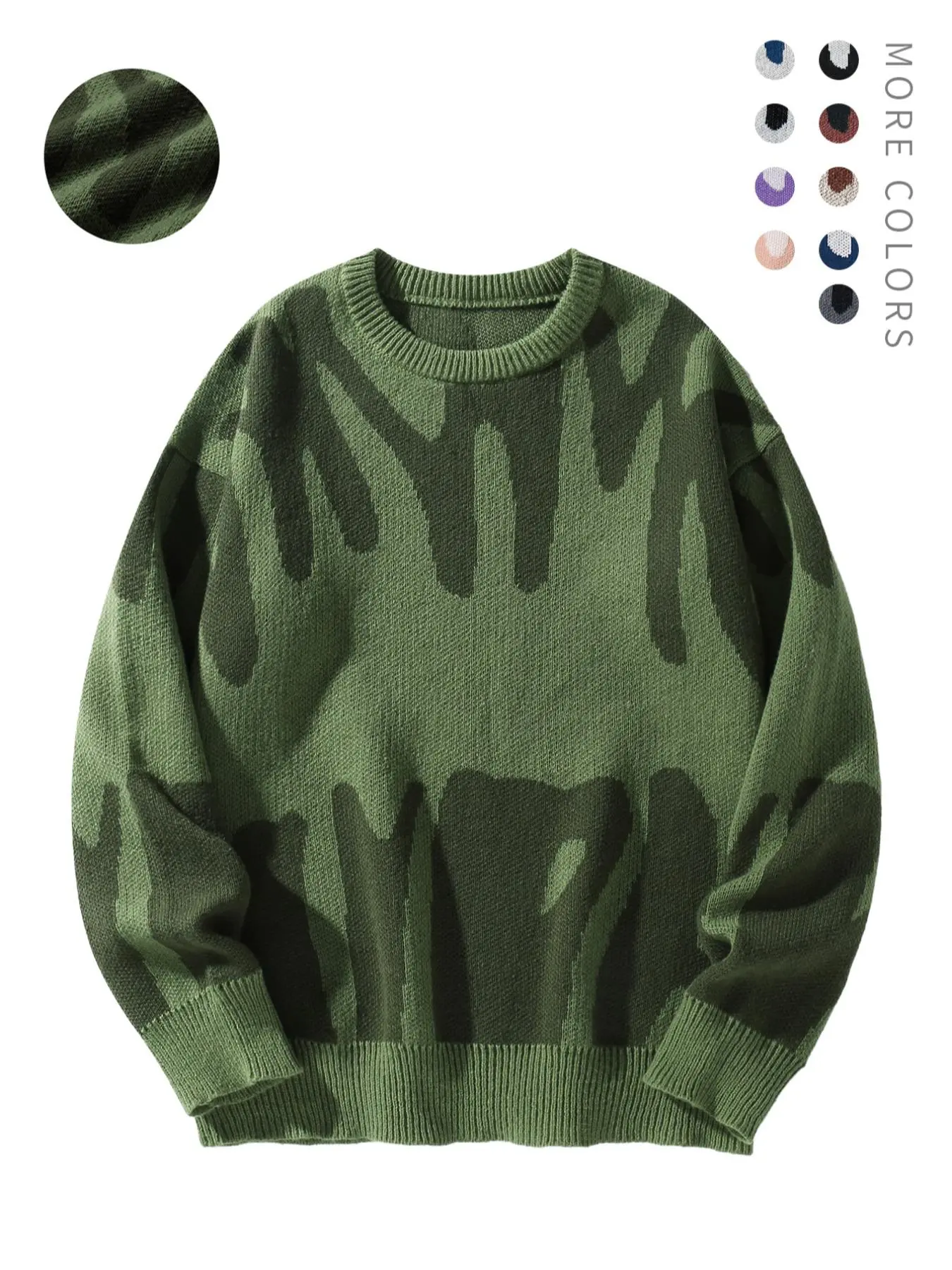 Unisex Round Neck Drop Shoulder Casual Fashion Hip Hop Vibe Sweater, Regular Fit All Over Print Graphic Long Sleeve Stretch Pullover, Drippy Jacquard Sweater, Going Out Top, Fitted, Cozy Sweatshirts