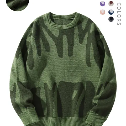 Unisex Round Neck Drop Shoulder Casual Fashion American Street Style Hip Hop Vibe Sweater, Regular Fit All Over Print Graphic Long Sleeve Stretch Pullover, Drippy Jacquard Sweater, Going Out Top, Fitted, Cozy Sweatshirts, Streetwear Clothes