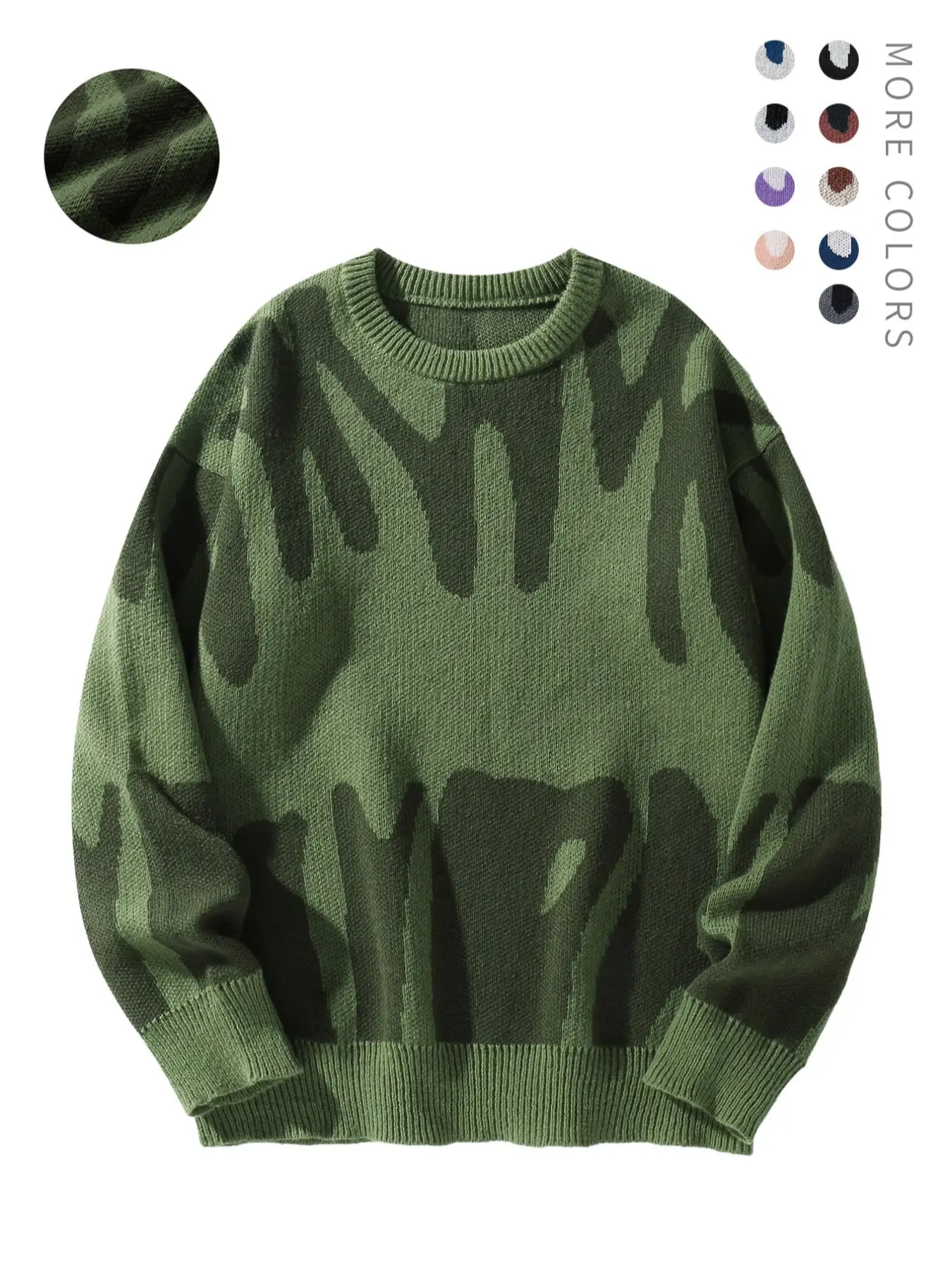 Unisex Men's Round Neck Drop Shoulder Hip Hop Sweater, Regular Fit All Over Print Long Sleeve Knitting Pullover, Drippy Outfits, Going Out Outfit
