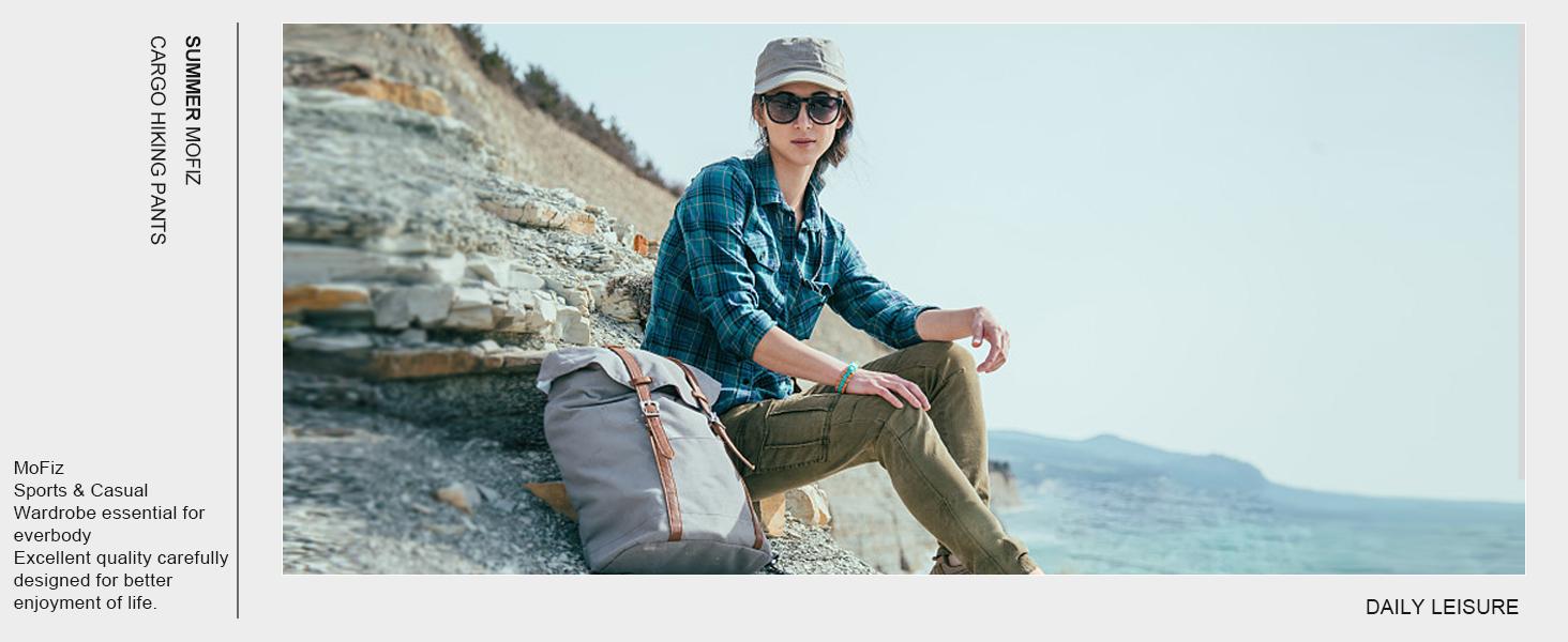 MoFiz  Outdoor Cargo Pants Lightweight Joggers Elastic Waist Athletic Hiking Sweatpants Casual Travel Pant with Pocket