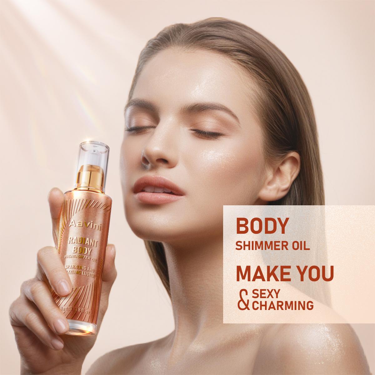 Radiant Body Highlighter Oil | Shimmering Skin Glow Oil 100g for Wedding Party Photography | Coconut & Jojoba Oil Mica Shimmer | Water-Light Non-Greasy | No Alcohol Mineral Oil Hormones