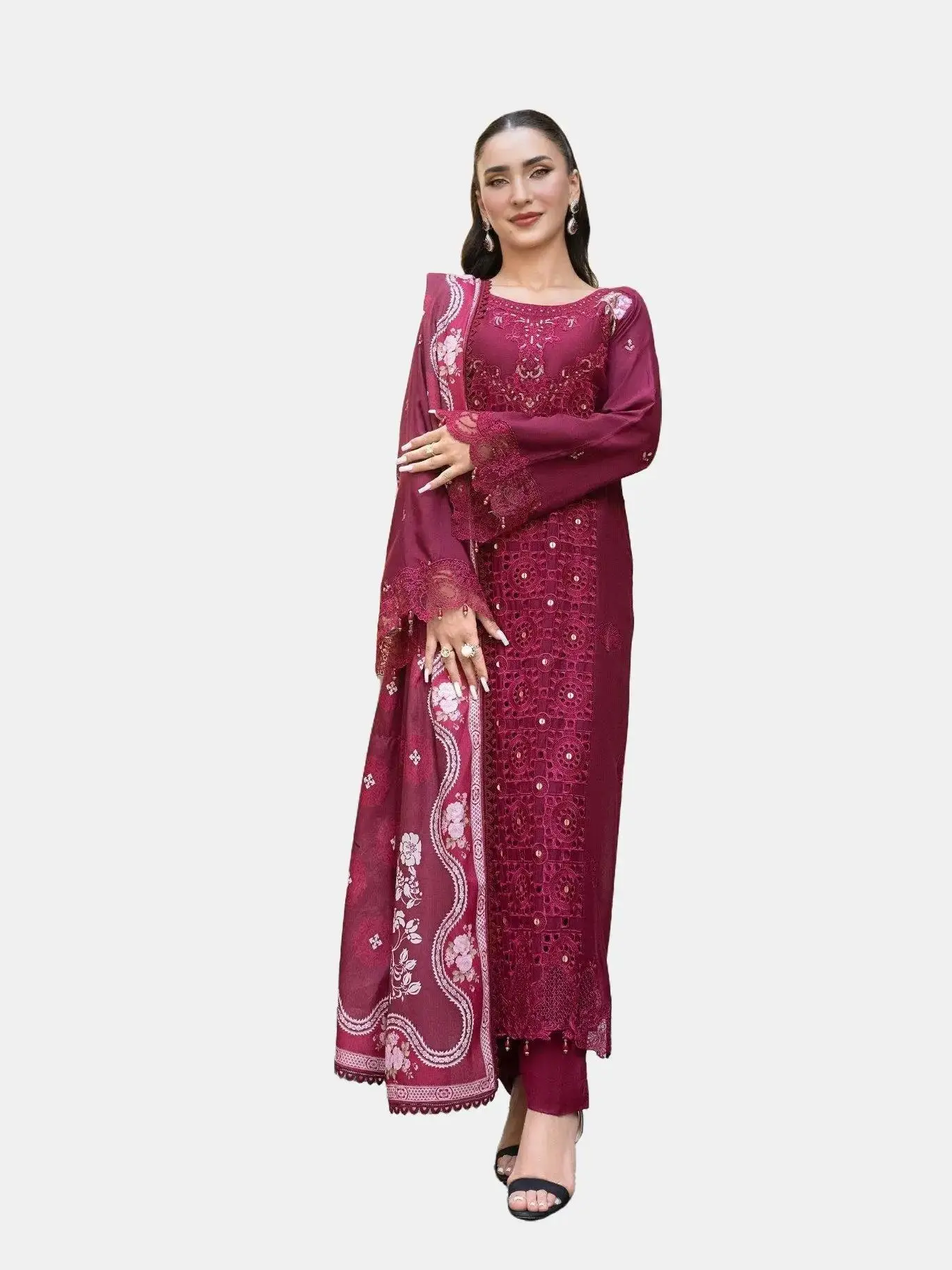 Allys Linen Embroidered Three Piece Stitched Shalwar Kameez Long Comfortable Breathable Ready to Ship From Florida Via UPS Asian Clothes Womenswear