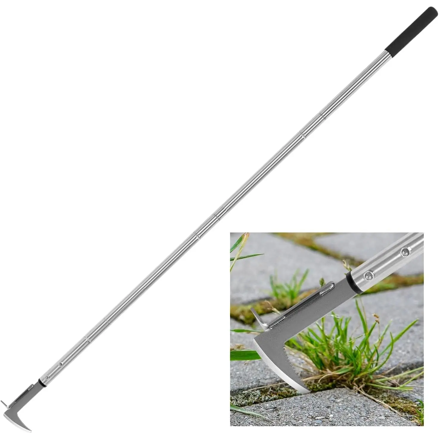 Weed Remover, Stainless Steel Manual Crevice Weed Tool, Long Handle Weed Grabber, L-Shaped Manual Weed Remover, Durable Crevice Weed Tool Suitable for Sidewalks, Gardens, Patios, and Lawns