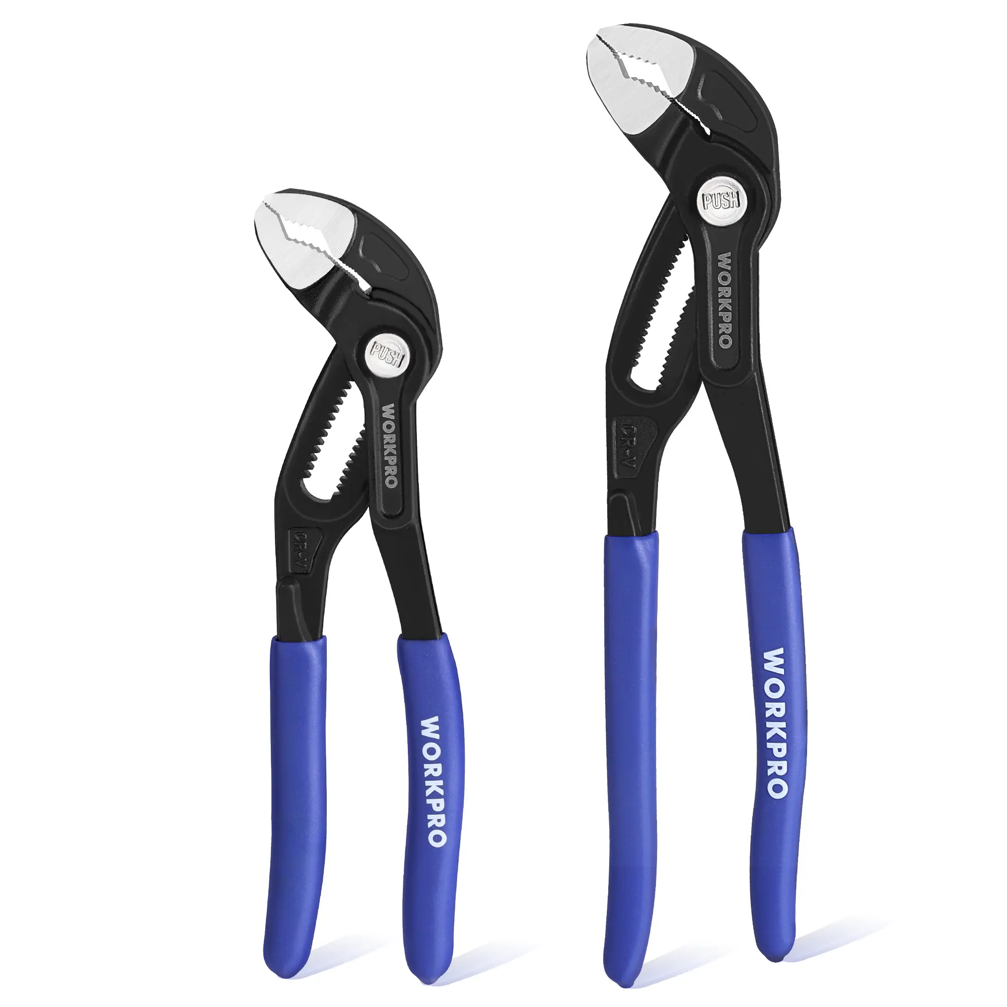 #fathersdaygift WORKPRO 7" & 10" Water Pump Pliers Set, V-Jaw Quick Adjustable Groove Joint Pliers, CR-V Tongue and Groove Pliers for Home & Industrial Repair, Push-Lock, Soft Grip, Upgraded Wide Opening