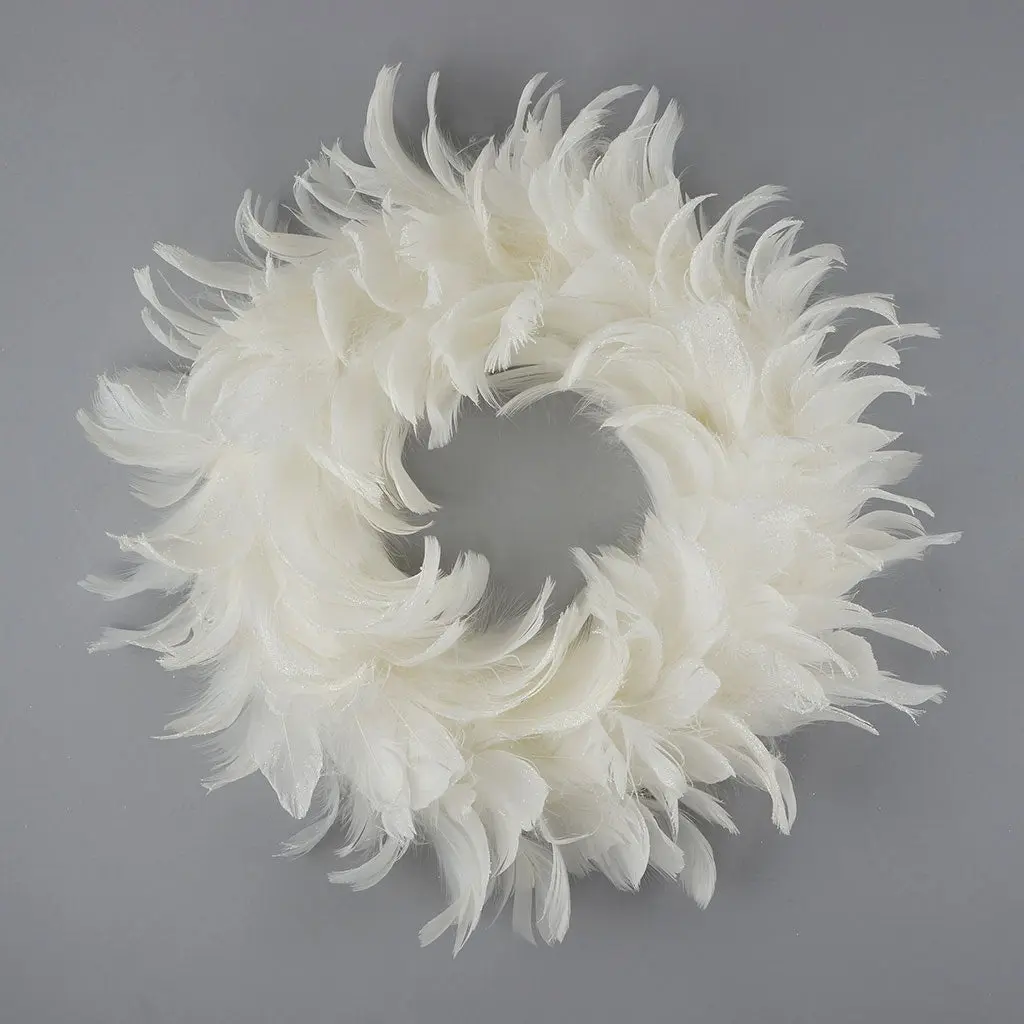 Goose Coquille Feather Wreath - 12" - White - Opal Lurex