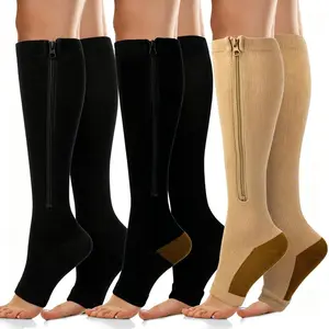 3 Pairs Zipper Athletic Socks for Men Women Toeless Running Calf Compression Sleeves Non Slip Open Toe Sport Socks