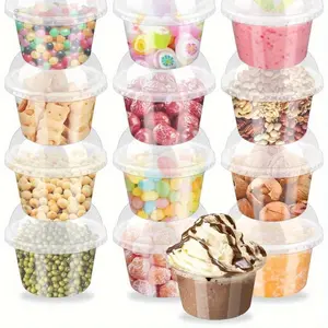 50pcs Large Disposable Food Grade Plastic Cups with Flat Lids - Cups for Hot and Cold Drinks, Yogurt, Parfaits, Soups, Snacks, Dessert, Salad, Fast Food, Fruit, and Kitchen Supplies - Durable, Leak-Resistant, and Convenient Takeaway Containers