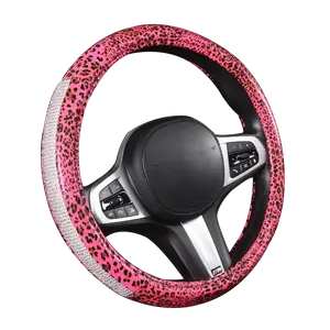 Bling Rhinestone Steering Wheel Cover with Crystal Diamond for Women, Sparkling Car Wheel Protector Universal Fit 14-15 inches