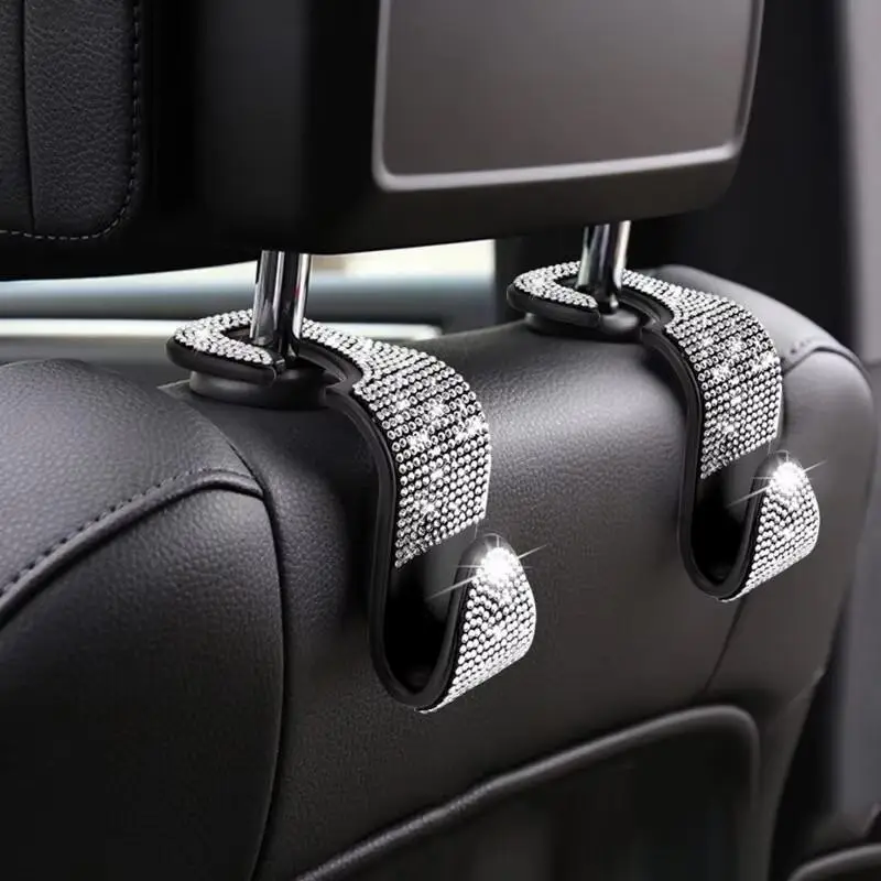 Rhinestone Decor Car Seat Back Hook, Universal Car Seat Back Hanger, Car Headrest Mount Storage Holder, Car Interior Automotive Accessories