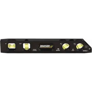 Johnson Level & Tool Magnetic 9" Long 4 Vial Torpedo Level Aluminum, Black, 1 30°, 1 45°, 1 Plumb & 1 Level Vial 1411-0900