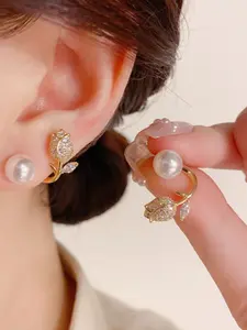 Elegant Tulip Stud Earrings for Women, Unique Design Pearl Ear Rings, Versatile High-End Jewelry for 2026 Fashion Trends, High Quality Earrings