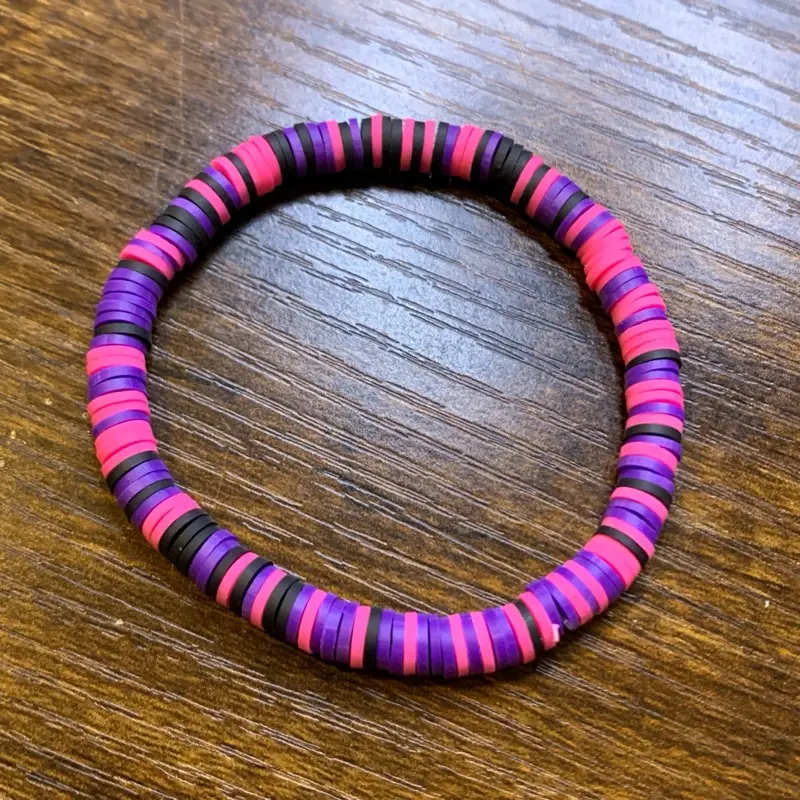 Midnight Candy Heishi Bracelet Polymer Clay Bracelet Black, Neon Pink & Lavender Fashion Accessory