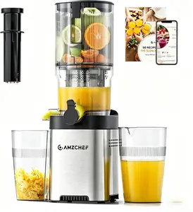 AMZCHEF Slow Juicer, 200W Cold Press Juicer Machine with Reverse Function, Anti-Drip Cover, Juice Cup, Pomace Cup and Cleaning Brush