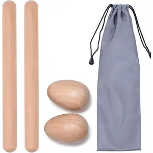 4 count Musical Hand Percussion Instrument Set, Includes 1 Pair 8 Inch Rhythm Sticks  Claves and 1 Pair  Egg Shakers for