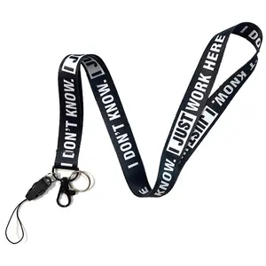 Sarcastic Work Lanyard with Key Ring & Phone Strap | I Don't Know I Just Work Here ID Badge Holder for Teachers, Nurses, Office & Retail Workers | Black & White
