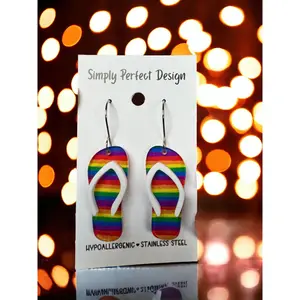 Colorful Rainbow Flipflop Dangle Earrings - Hypoallergenic Surgical Stainless Steel