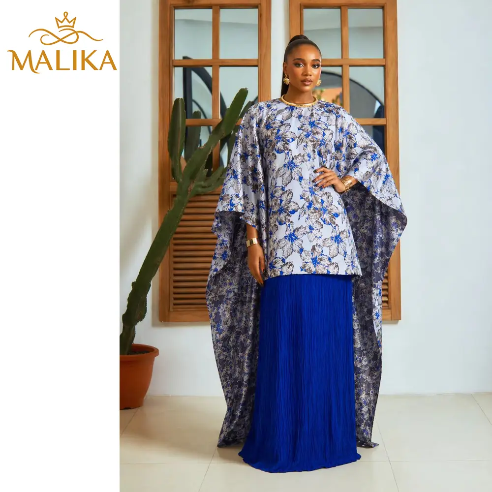 Women's 2-Piece Brocade Boubou Dress Set, Modest Batwing Long Robe with Soft Lining, Luxury Dubai African Style Gown for Wedding