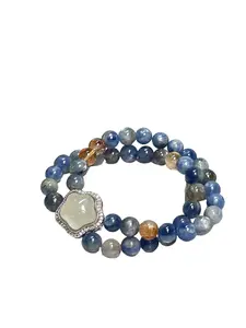 Spiritus Stones Kyanite & Citrine Double-Layer Magic Box Bracelet Handmade Healing Crystal Yoga Bracelet Gift for Her & Love 14-16cm Wrist Size 8-10mm Beads Star-Shaped Citrine Magic Box Energy Vessel
