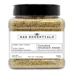 Raw Essentials Cracked Yellow Mustard Seeds – Warm & Nutty Flavor for Homemade Mustard, Pickling Brines, and Slow-Cooked Recipes – 7 oz Bottle – Non-GMO, Gluten-Free, Vegan & Paleo