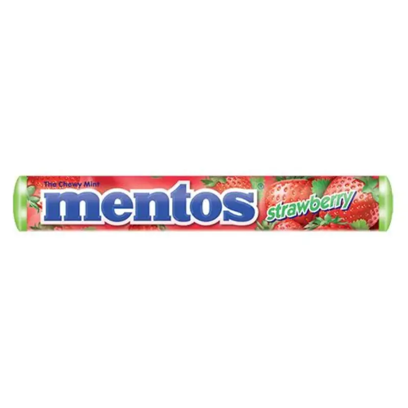 Mentos Strawberry Chewy Sweet Candy, 8 Packets (1.32oz Each), Fruit Flavor, Sugar-Free Option, Fresh Breath Snack, Ideal for Sharing & On-the-Go Enjoyment