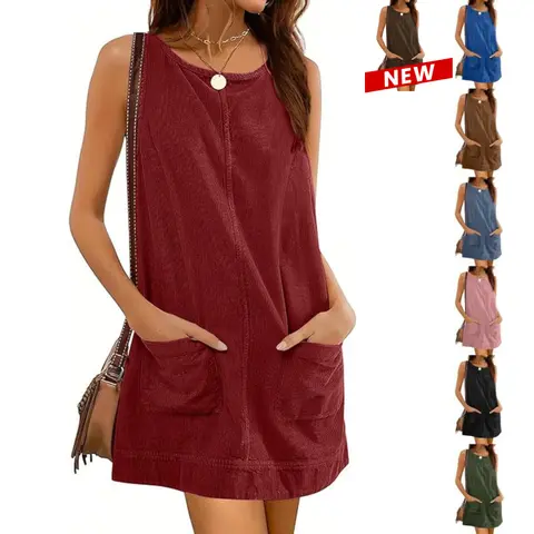 UANEO Women's Corduroy Overall Dress Round Neck A Line Skirtall Jumper Mini Dress Pinafore with Pockets #TikTokShopBlackFriday