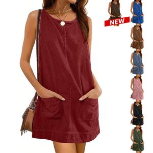 UANEO Women's Corduroy Overall Dress Round Neck A Line Skirtall Jumper Mini Dress Pinafore with Pockets #TikTokShopBlackFriday