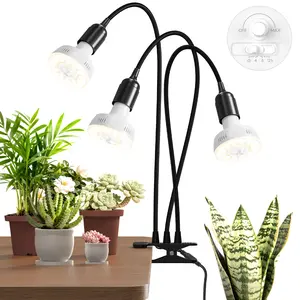 Barrina Orbgrow OG11A3 Clip On Grow Lights for Indoor Plants, Integrated Stepless Dimming & Timing, 4000K 33W(3 x 11W, 300 Watt Equiv), Full Spectrum 3-Gooseneck with E26 Plant Light Bulbs