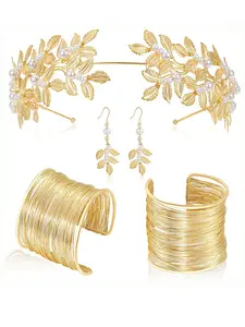 Elegant Leaf Pearl Hair Accessory Set, Alloy Chain, Perfect for Parties & Gatherings, Chic Stylish Bridal Jewelry for Women