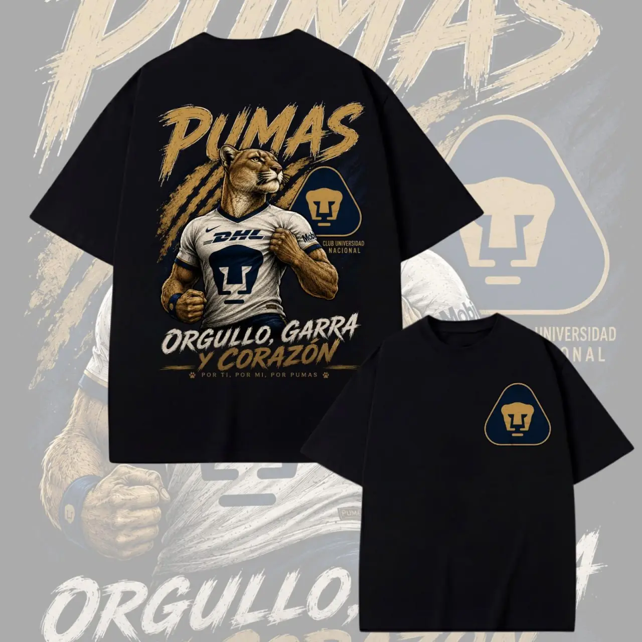 Pumas UNAM T-Shirt, Blue Gold Panther Soccer Graphic Tee, Club Universidad Nacional Football Fan Shirt