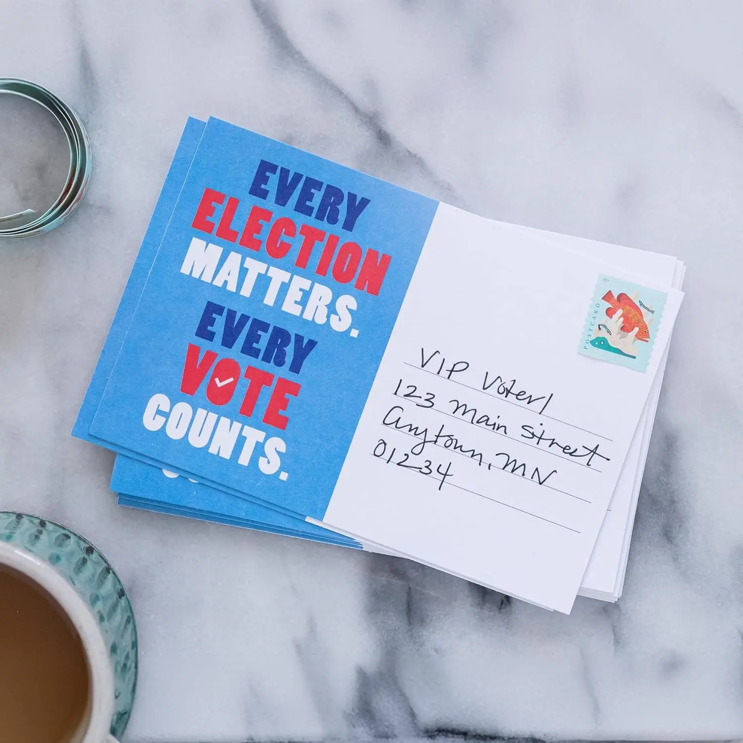 Blank 4x6 Voter Postcards (100 Pack) Blue, Fully Blank Back, Write GOTV Postcards to Mobilize Voters
