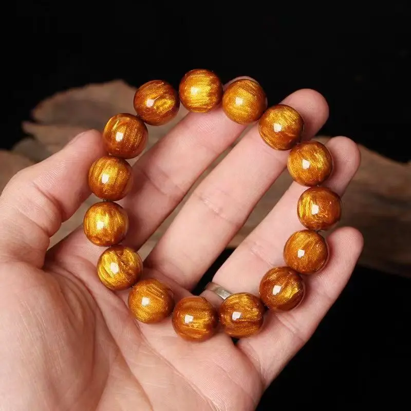 【108】Yellow golden thread Buddha bead bracelet, single circle, ethnic style Buddha prayer bead, cultural and playful bracelet, single bead diameter 16mm