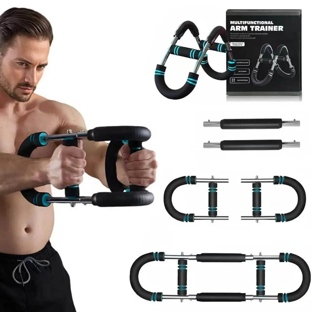 Male Chest and Arm Trainer - 60-110lbs Res. Functional Spring Rod, Adjustable Resistance Torque Rod, Portable Gym Strength Training Grip Equipment for Home Use, Grip Strength, Torque Bar