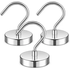 3 Pack 60LBS Heavy Duty Neodymium Magnetic Hooks, Strong Large Opening Magnet Hooks for Hanging, Ideal for Cruise Cabins, Fridge, Classroom, Locker, Office