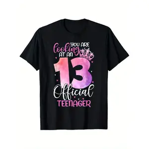 13th Birthday Girls Official Teenager T-Shirt |   Fun Oversized Crew Neck Short Sleeve with You Are Looking at an Official Teenager Design, Glossy Finish, Perfect Gift for Family Fun, Teenage Girl Clothes