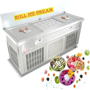 Kolice Commercial ETL 21'' x 21'' Double Square Pans Instant Stir Fried Ice Cream Roll Machine Rollup Ice Cream Machine-Smart AI Temperature Control, Transparent Sneeze Guard,10 Refrigerated Buckets