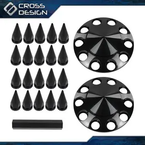 CROSSDESIGN Fit For Black Semi Truck Front Hub Wheel Cover Nut Covers Spiked 33mm 2pcs